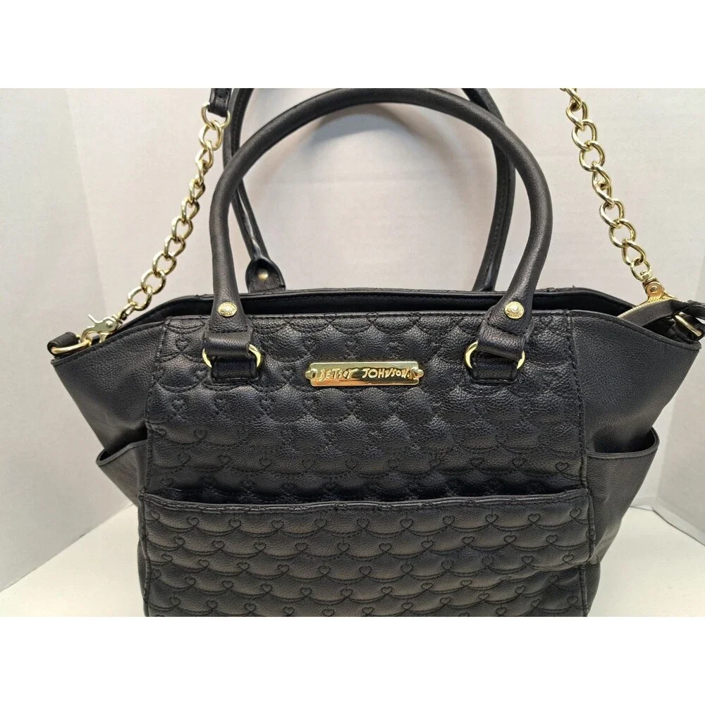 Betsey Johnson Quilted Satchel Black Bag - Picture 3 of 15